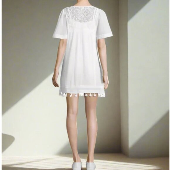 Joie Cotton Embroidered Mini Dress Womens Small White Short Sleeve Tunic Summer - Picture 3 of 4
